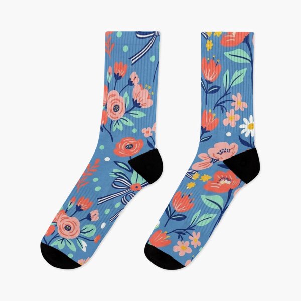 Item preview, Blue Pattern with Coral Flowers and Daisy Bows designed and sold by FashioonTrends.