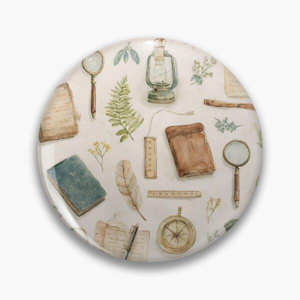 Item preview, Vintage Naturalist Explorer Pattern | Watercolor Botanical Books, Compass & Magnifying Glass designed and sold by Bound for Wonder.