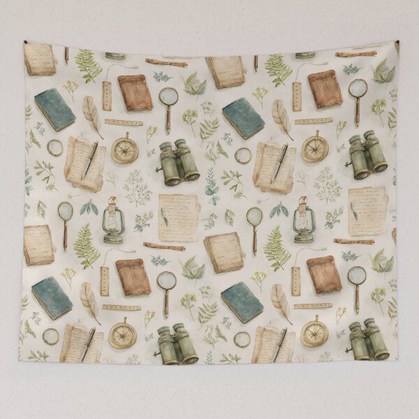 Item preview, Vintage Naturalist Explorer Pattern | Watercolor Botanical Books, Compass & Magnifying Glass designed and sold by Bound for Wonder.