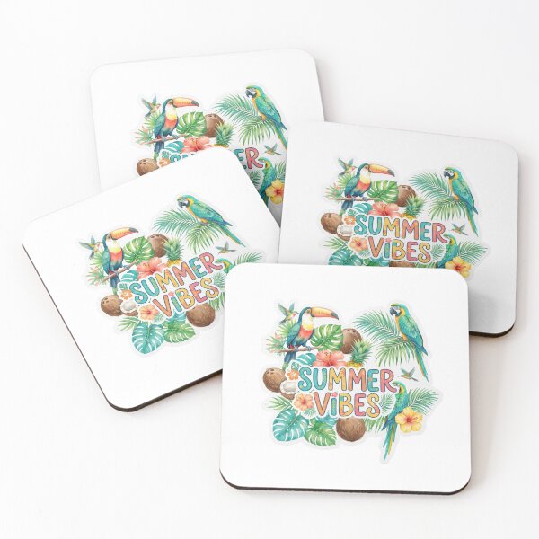 Item preview, Tropical Coconut and Parrot Summer Vibes Watercolor designed and sold by The Sticker Treasury.