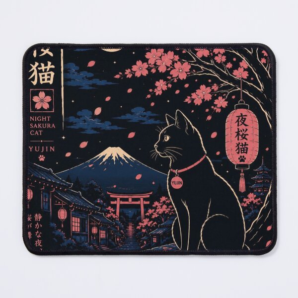 Item preview, Japanese Black Cat Under Sakura Moon Vintage designed and sold by Mystic & Celestial Art.