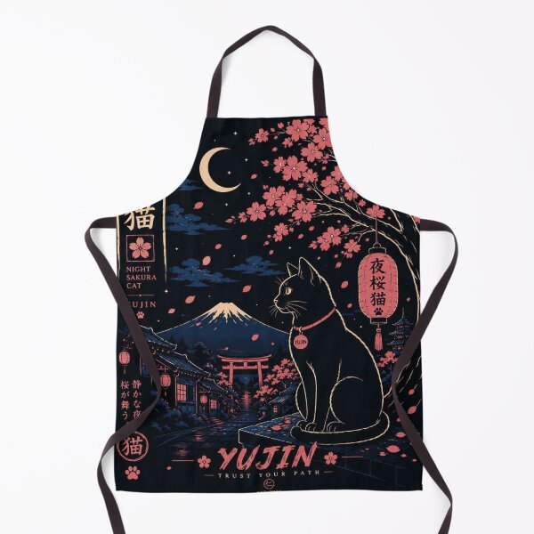 Item preview, Japanese Black Cat Under Sakura Moon Vintage designed and sold by Mystic & Celestial Art.