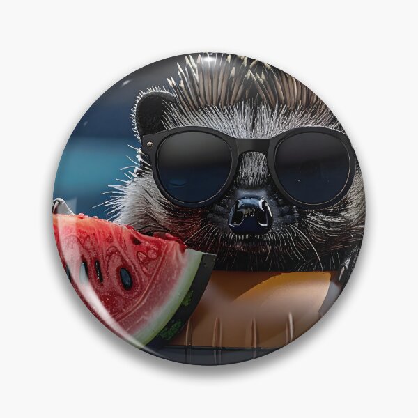 Item preview, Hedgehog enjoying watermelon in swimming pool AI designed and sold by DragonwingPixel.