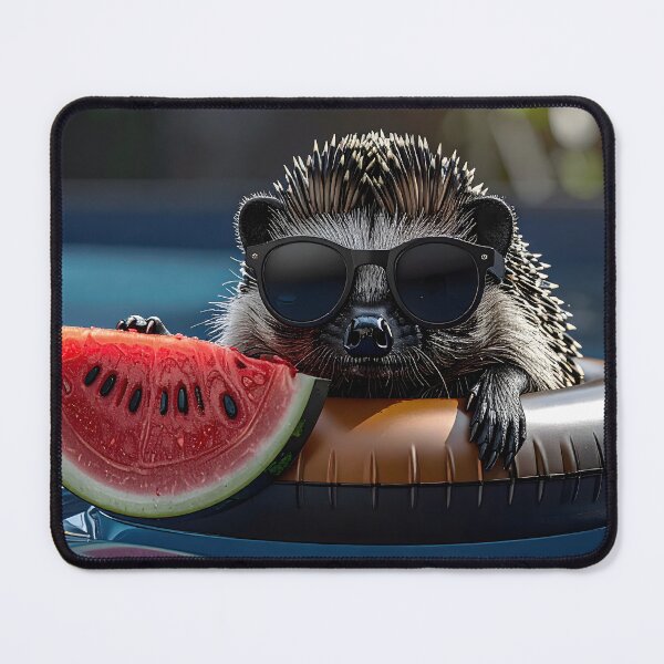 Item preview, Hedgehog enjoying watermelon in swimming pool AI designed and sold by DragonwingPixel.