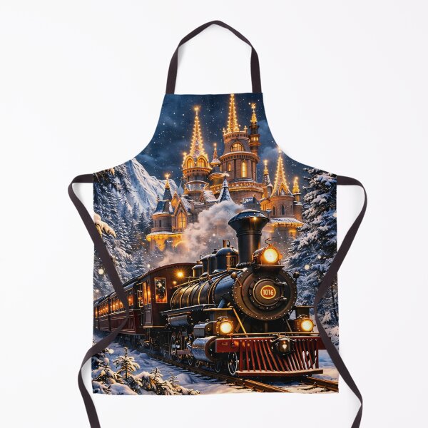 Item preview, Christmas Steam Train and Castle – Magical Winter Holiday Railway Print designed and sold by Kaleidoscope Print.