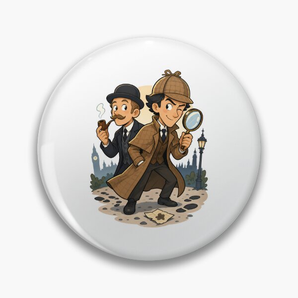 Item preview, Sherlock Holmes and Watson Cute Cartoon Detective Art designed and sold by Fenay Designs.