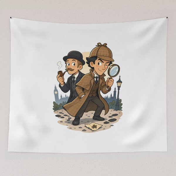 Item preview, Sherlock Holmes and Watson Cute Cartoon Detective Art designed and sold by Fenay Designs.