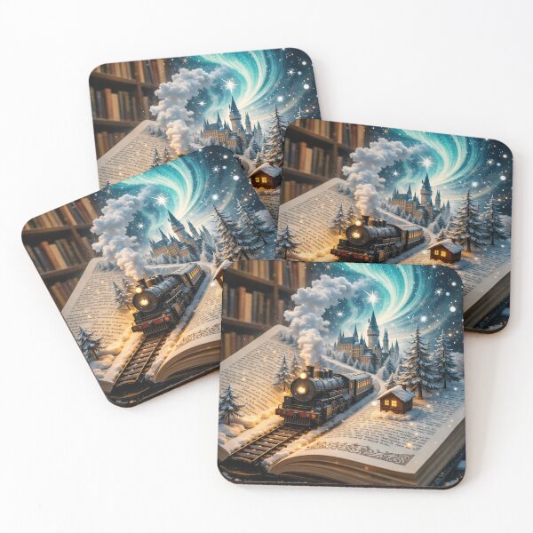 Item preview, Magical Storybook Train Journey – Winter Castle Fantasy Book Print designed and sold by Kaleidoscope Print.