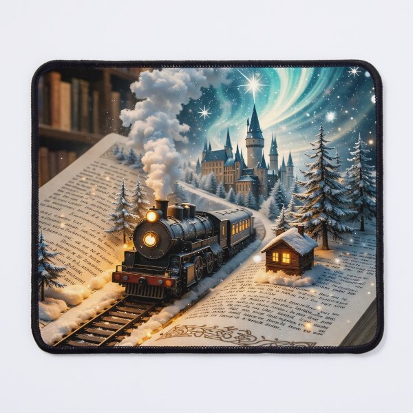 Item preview, Magical Storybook Train Journey – Winter Castle Fantasy Book Print designed and sold by Kaleidoscope Print.