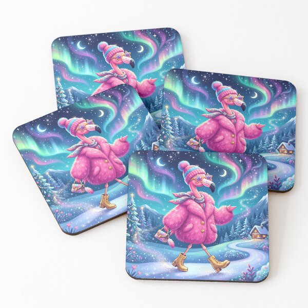Item preview, Cool Pink Flamingo Moon Mushrooms Snow Winter Vibes designed and sold by ART ATTACK ZONE.