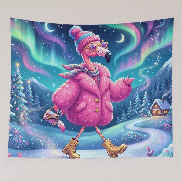 Item preview, Cool Pink Flamingo Moon Mushrooms Snow Winter Vibes designed and sold by ART ATTACK ZONE.
