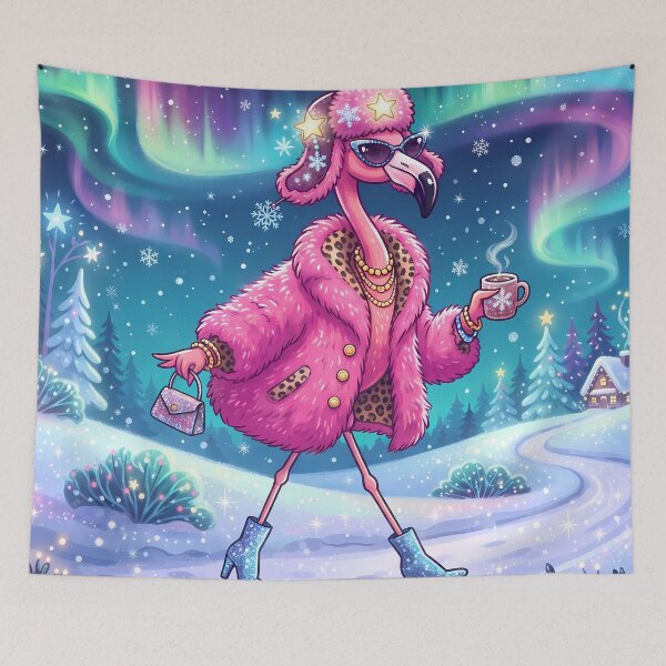 Item preview, Fashion Pink Flamingo Moon Mushrooms Snow Winter Vibes designed and sold by ART ATTACK ZONE.