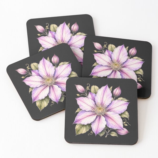 Item preview, Hand Drawn Clematis Watercolor Botanical Floral Illustration designed and sold by ColorSplash123.