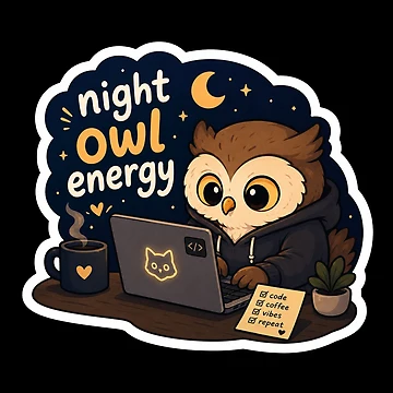Artwork thumbnail, Night Owl Coder – Funny Programmer Sticker by PatternFly