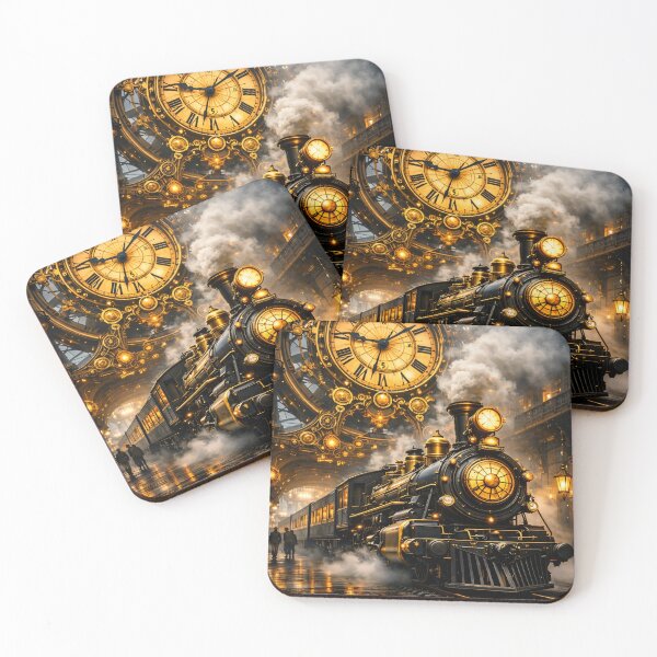 Item preview, Steampunk Time Train Station – Vintage Clockwork Railway Fantasy Print designed and sold by Kaleidoscope Print.