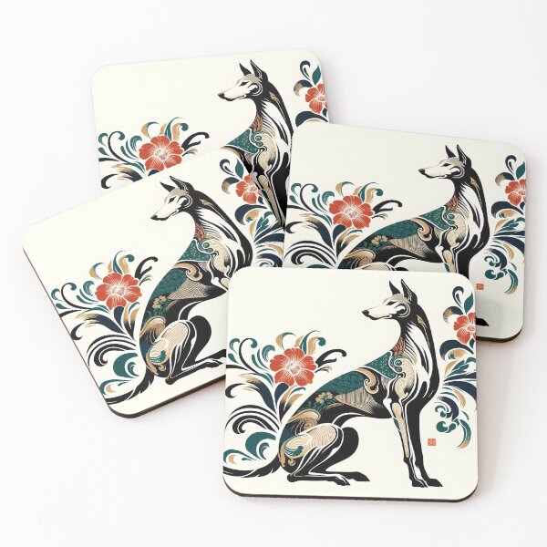 Item preview, GALOGO - Ukiyo-e Suibokuga Greyhounds - Vol. III Floral Contemporary Collection - Crimson Blossom designed and sold by GALOGO – Art for Sighthounds & Animal Welfare.