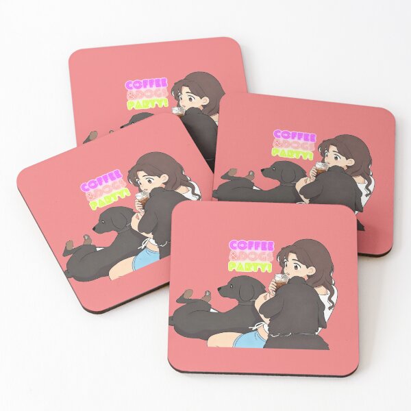 Item preview, Anime Style Girl Drinking Iced Coffee with Black Labrador and Poodle designed and sold by BLUESKY11a.