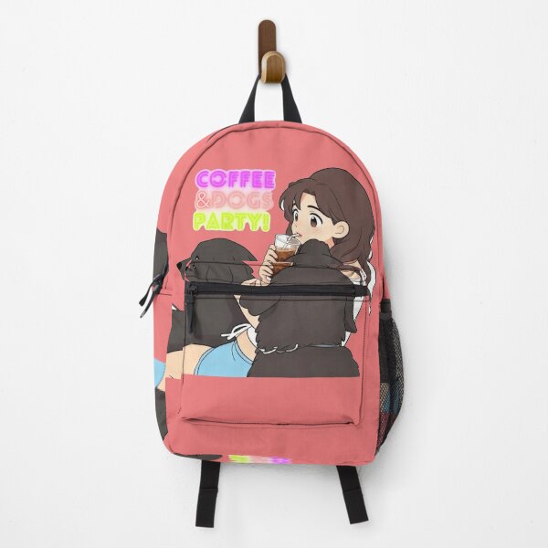 Item preview, Anime Style Girl Drinking Iced Coffee with Black Labrador and Poodle designed and sold by BLUESKY11a.