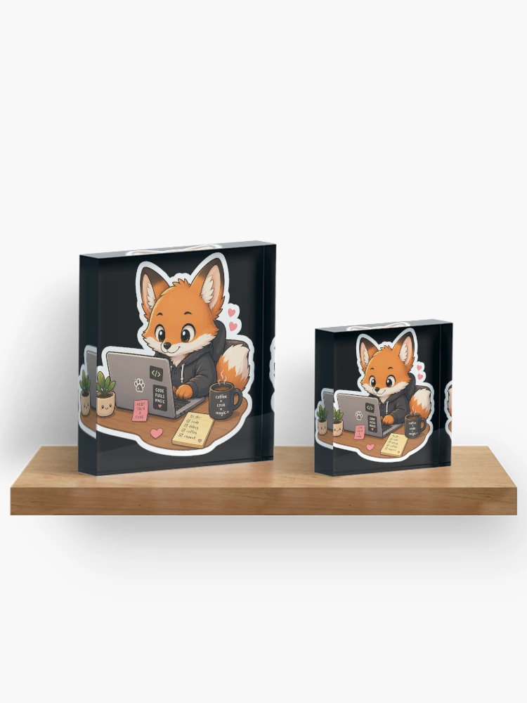 Thumbnail 3 of 5, Acrylic Block, Coding Fox – Cute Developer Sticker designed and sold by PatternFly.