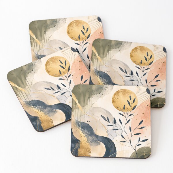 Item preview, Modern Abstract Botanical Wall Art with Gold Sun and Organic Shapes designed and sold by rimmatv.