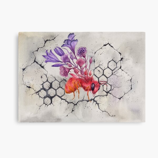 Bee on Concrete, Watercolor Painting Canvas Print