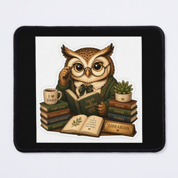 Item preview, Head Librarian Owl – Vintage Book Lover Art designed and sold by PatternFly.