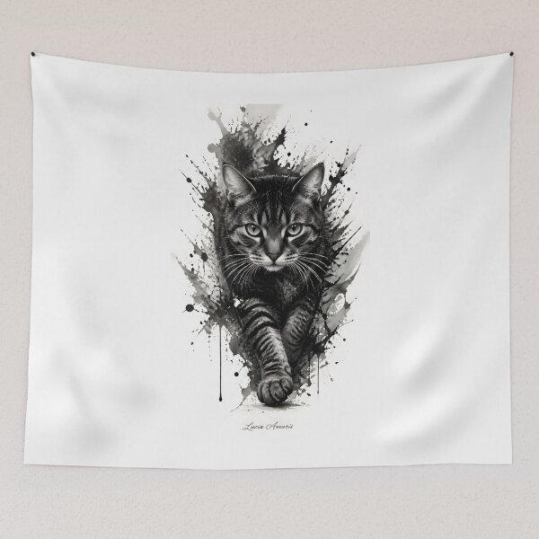 Item preview, Tabby Cat Emerging from Paper as Fine Art Ink Portrait designed and sold by Lucia Amaris Art.