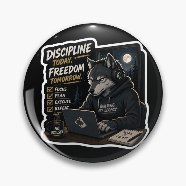 Item preview, Discipline Today, Freedom Tomorrow – Motivational Wolf Design designed and sold by PatternFly.