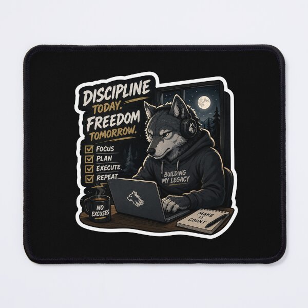 Item preview, Discipline Today, Freedom Tomorrow – Motivational Wolf Design designed and sold by PatternFly.
