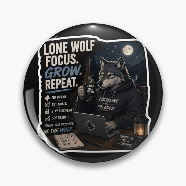 Item preview, Lone Wolf Focus, Grow, Repeat – Motivational Wolf Design designed and sold by PatternFly.