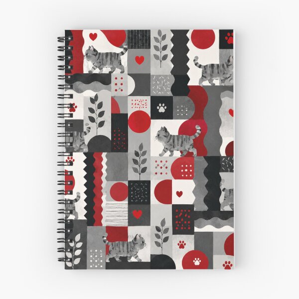 Item preview, Gato atigrado gris con estampado geométrico moderno en rojo, negro y blanco. designed and sold by Mindworx21.