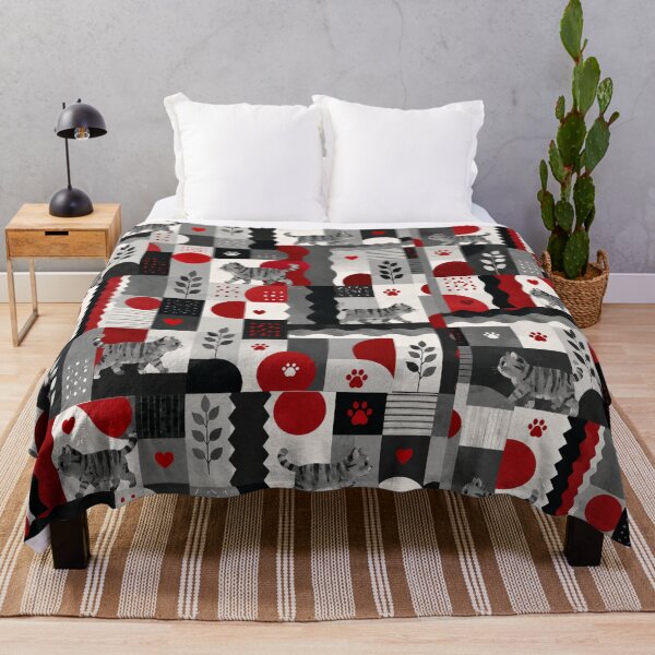 Item preview, Gray Tabby Cat Modern Geometric Pattern Red Black White designed and sold by Mindworx21.