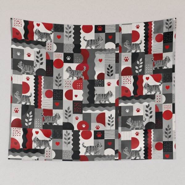 Item preview, Gray Tabby Cat Modern Geometric Pattern Red Black White designed and sold by Mindworx21.