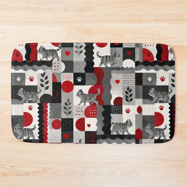 Item preview, Gray Tabby Cat Modern Geometric Pattern Red Black White designed and sold by Mindworx21.