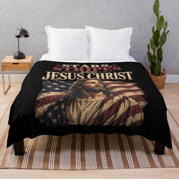 Item preview, 4th of July Stars Stripes and Jesus Christ American Flag designed and sold by OlakunleOloroz.