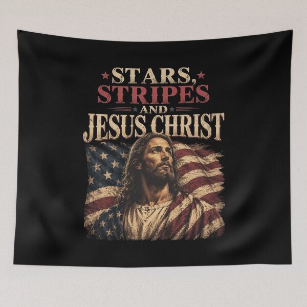 Item preview, 4th of July Stars Stripes and Jesus Christ American Flag designed and sold by OlakunleOloroz.