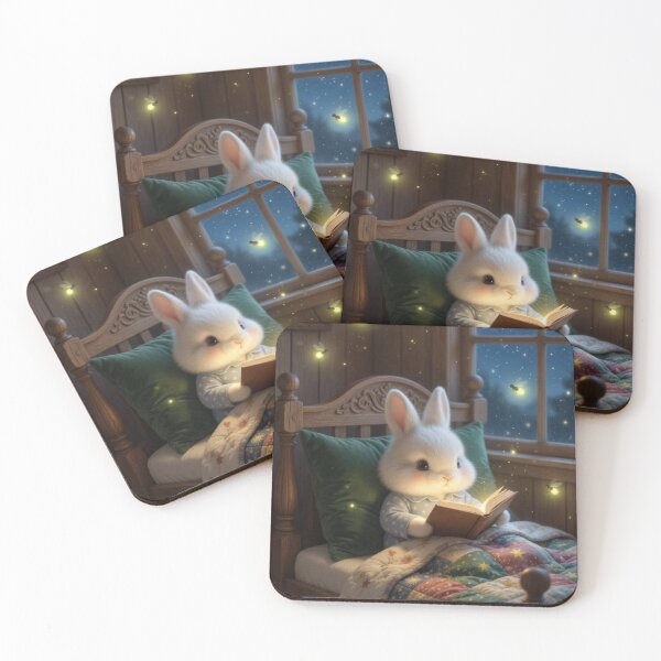 Item preview, Cute Bunny Reading Bedtime Story with Fireflies designed and sold by lovelistivkaa.