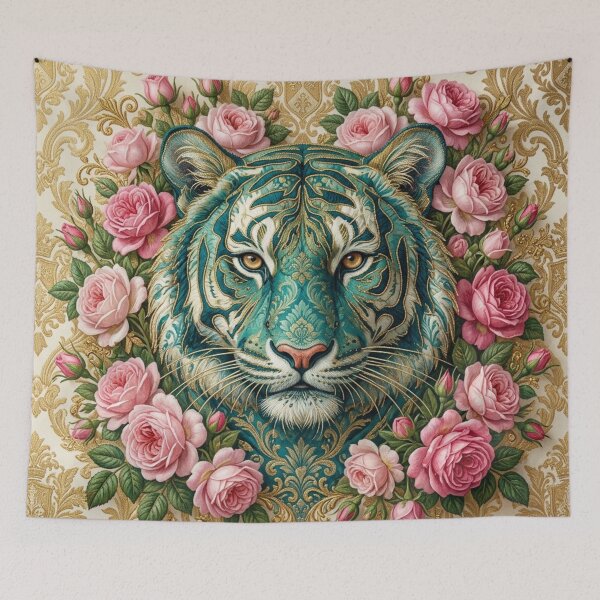 Item preview, Teal Tiger, Roses & Damask designed and sold by DesignsByPrnces.
