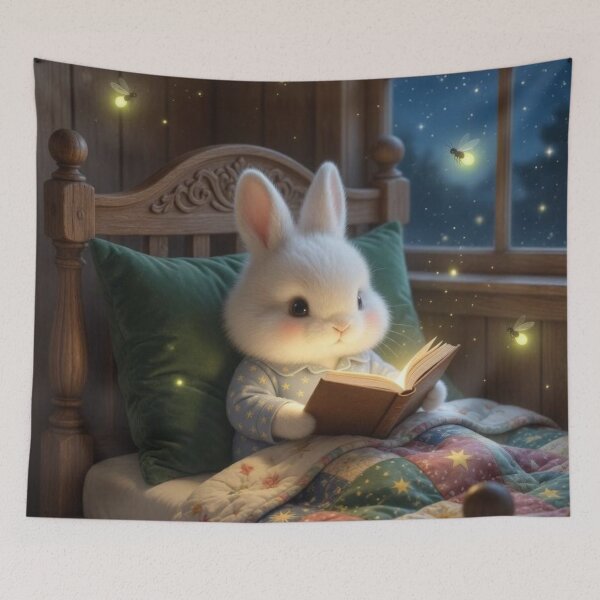 Item preview, Cute Bunny Reading Bedtime Story with Fireflies designed and sold by lovelistivkaa.