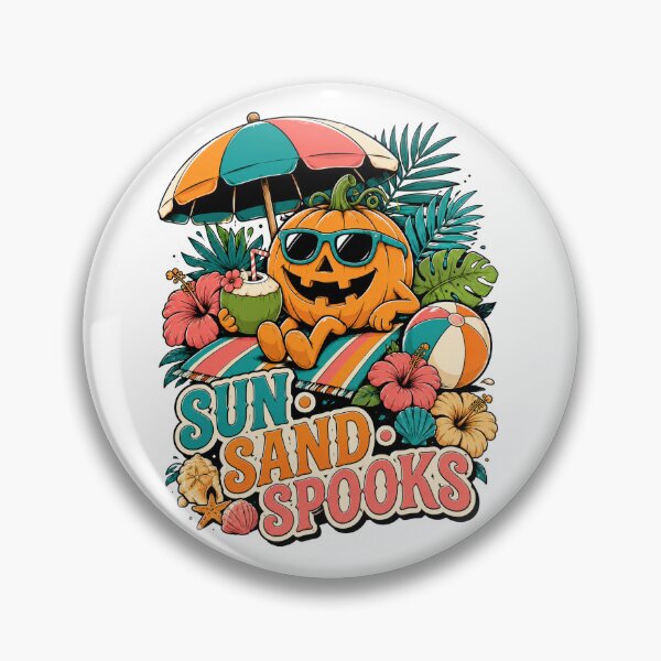 Item preview, Sun Sand And Spooks Funny Beach Pumpkin Summerween Halloween Vector designed and sold by wizooo411.