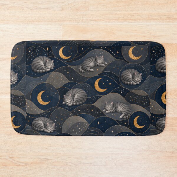 Item preview, Sleeping Gray Tabby Cat Moonlit Waves Pattern designed and sold by Mindworx21.