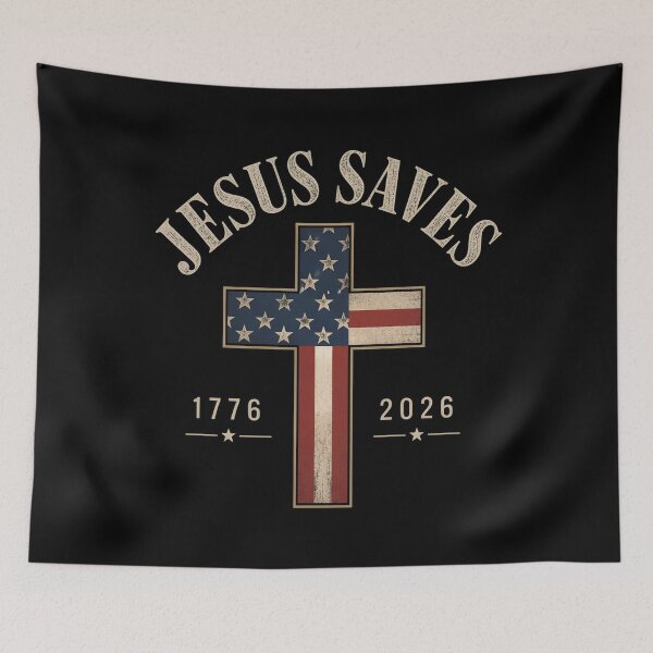 Item preview, 250 Years Jesus Saves JesUSAves USA Flag Patriotic Christian designed and sold by OlakunleOloroz.