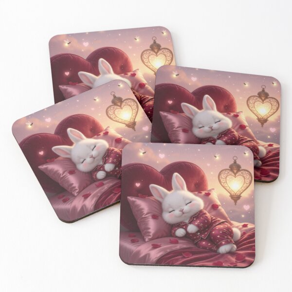 Item preview, Cute Sleeping Bunny Rabbit in Heart Bed with Glowing Hearts designed and sold by lovelistivkaa.