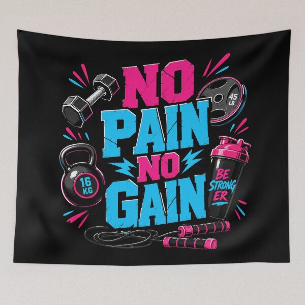 Item preview, No Pain No Gain Funny gym motivational design for personal trainers, pink and blue exercise and gym lovers  designed and sold by LD ART.