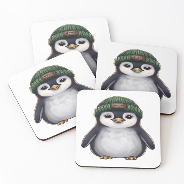 Item preview, Cute Baby Penguin Wearing Green Knit Beanie Hat designed and sold by Northern Glow Art.