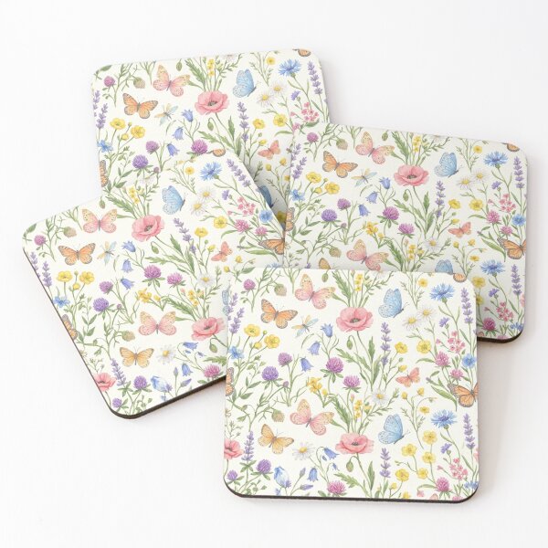 Item preview, Vintage Wildflower Meadow Pattern with Butterflies and Dragonflies designed and sold by FashioonTrends.