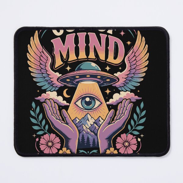 Item preview, Out of Mind Retro Psychedelic UFO with Cosmic Eye, Celestial Wings, Mystical Flowers and Dreamlike Surreal Space Fantasy Artwork designed and sold by Huddy-clothes.