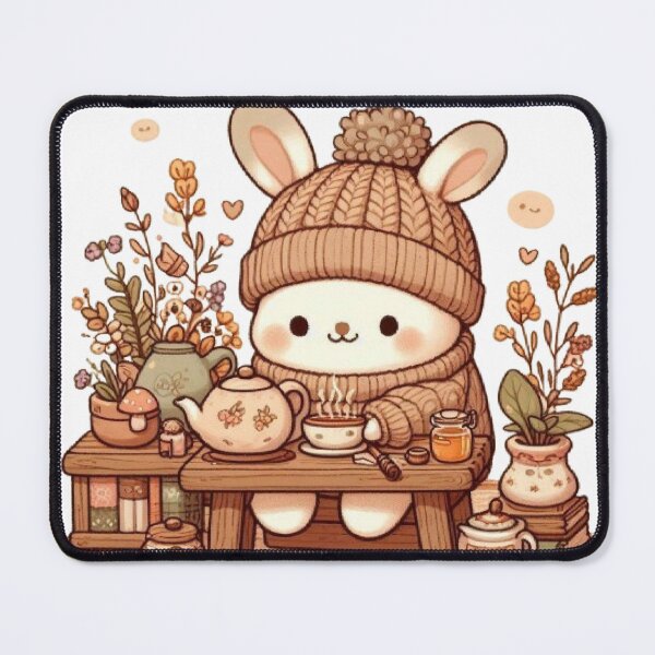 Item preview, Cozy Woodland Rabbit Making Herbal Tea | Cute Cottagecore Bunny Illustration designed and sold by vigzhifushions.