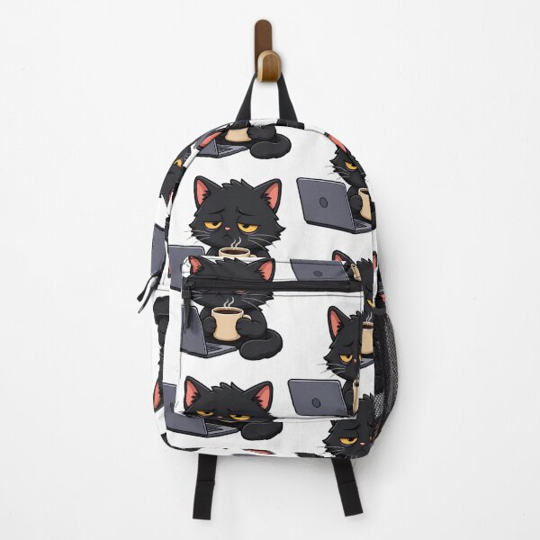 Item preview, Tired Corporate Black Cat with Coffee and Laptop designed and sold by pranshuvibes.