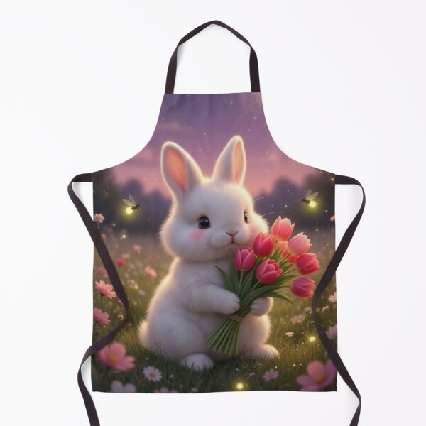 Item preview, Cute Bunny Holding Pink Tulips in Magical Night Meadow designed and sold by lovelistivkaa.
